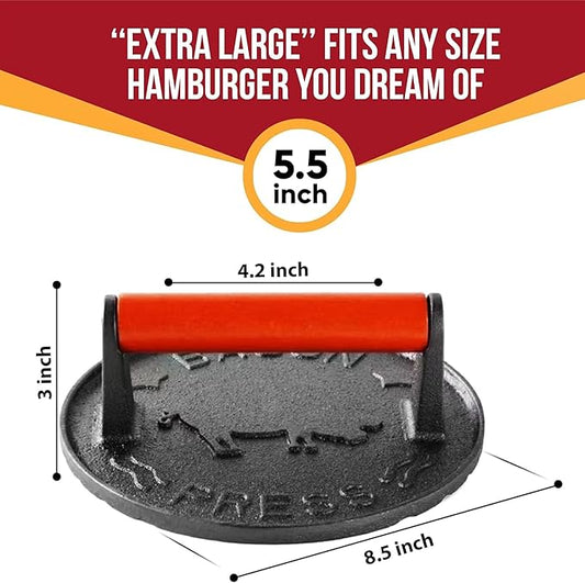 Burger Press with Professional Heavy Duty Cast Iron for Blackstone Griddle Grill,Smashburger, Bacon, Ground Beef Meat, Steak, Sausage, Sandwich Cooking【7.2 inch Round】