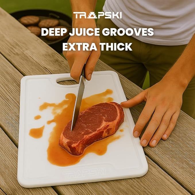 Premium 1/2 Inch Textured Plastic Cutting Chopping Boards | Food-Grade, Dishwasher Safe with Wide Juice Grooves | Easy Grip Handle