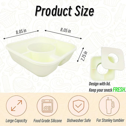 Snack Bowl for Stanley Cup 40 oz Tumbler, Reusable Snack Tray with Lid, Snacks Ring, Silicone Food Holder for Stanley Cup Accessories (Cream)
