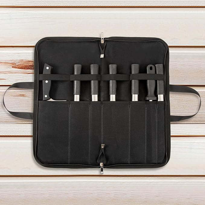 Knife Roll,Knife Bag with 7 Slots,Heavy Duty Waxed Canvas knife Case,Portable Chef Knife Roll Bag For Kitchen Cooking.Cutlery Knives Holders Protectors,Chef Knife Carrying Case For Travel & Camping