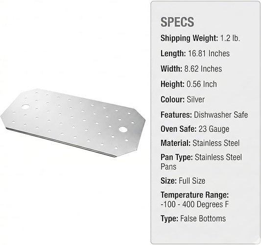 Stainless Steel Steam Table Pan False Bottoms – Hotel Pan Inserts with Drain Holes, Available in 1/4, 1/2, and Full Size | Keeps Food Elevated & Prevents Sogginess (1, Full Size (16.8 inch Long))