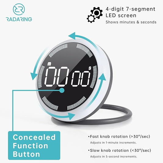 White Quick Que Kitchen Timers, Visual timers Large LED Display Magnetic Countdown Countup Timer for Classroom Cooking Fitness Baking Studying Teaching, Easy for Kids and Seniors (White)