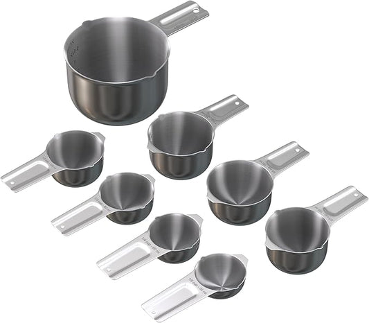 Color Up Measuring Cup Set, 8 Piece, Copper and Chrome Finish, Stainless Steel, Accurate for Wet & Dry Ingredients, Embossed Markings, Easy Pour Spouts, Dishwasher Safe, Kitchen Essential (Stainless)