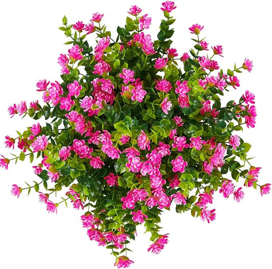 6PCS Artificial Eucalyptus Plants,Fake Boxwood Shrubs UV Resistant No Fade Faux Plastic Greenery for Wedding Bridal Bouquet Indoor Outdoor Home Garden Kitchen Office Table Vase(Pink)