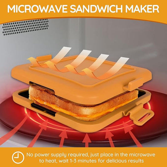 Microwave Sandwich Maker,Microwave Sandwich Toast Maker,Toast Panini Press,Dishwasher Safe,No Power Required,Travel-Friendly Sandwich Maker (Orange)