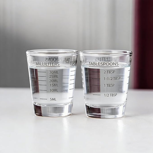 2-Pack Heavy Glass Measuring Shot Cups, Thick Base Liquid Measuring Glass for Coffee, Non-Fading 4-Measurement Espresso Jigger with Incrementa