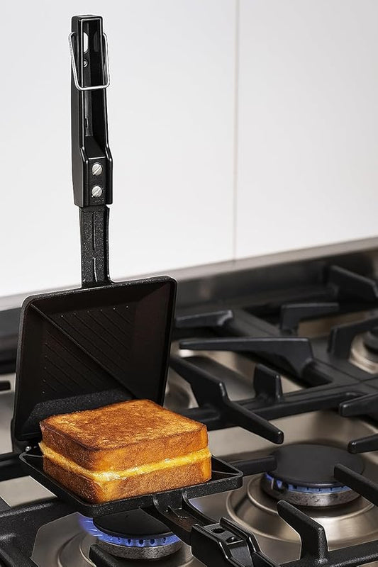 Sandwich Maker Stovetop Toaster Panini Maker Hot Regular Sandwich Non-Stick Aluminum Gas Toaster Heat-Resistant Handles 2 Slice Sandwich Maker