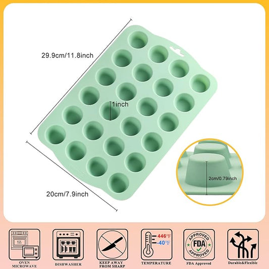 QELEG 2 Pcs Silicone Mini Cake Puck Mold, 24 Cup Cylinder Silicone Chocolate Mold, Cake Baking Mold for Chocolate Candy Covered Dessert Molds Set of 2, 2Pcs Green/24-Cavity