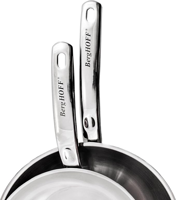BergHOFF Belly Shape 18/10 Stainless Steel 12Pc Cookware Set, Metal Lids, Fast, Evenly Heat, Induction Cooktop Ready