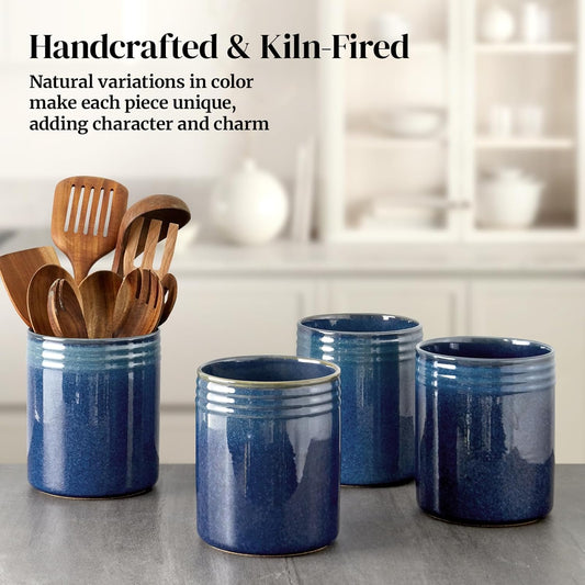 DOWAN 7.2" Kitchen Utensil Holder, Extra Large Farmhouse Utensil Holders for Countertop, Ceramic Utensil Crock, Anti Slip Cork Bottom
