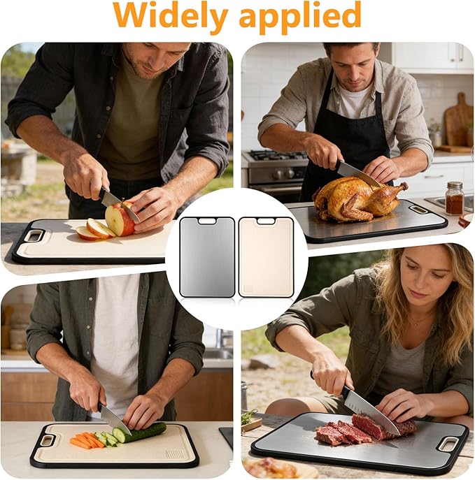 Titanium Cutting Double-Sided Kitchen Chopping Board,– Titanium & Wheat Straw PP Chopping Board, Easy to clean, Ideal for Meat, Vegetables, Fruits & Home Meal Preparation,15" x 10"