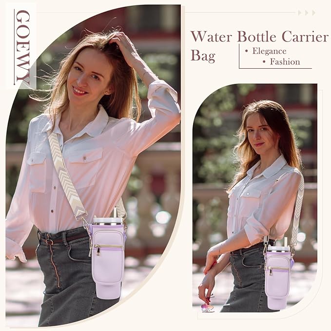 Water Bottle Carrier Bag for Stanley 40/30 oz Tumbler with Phone Pocket Neoprene Water Bottle Holder with Shoulder & Handheld Strap Stanley Cup Accessories