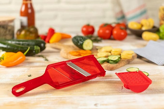 KUHN RIKON Adjustable Mandoline with Hand Guard, Red