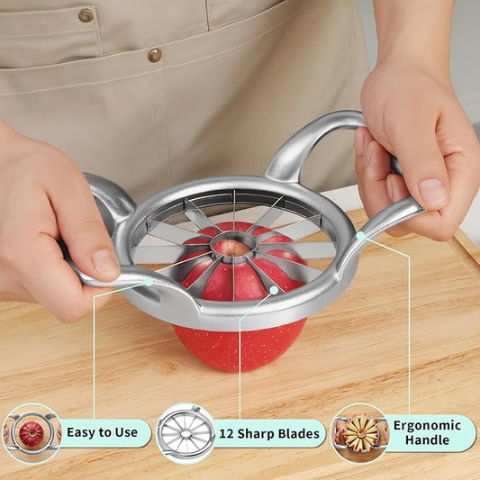LIIGEMI 5.5 Inch Extra Large Apple Slicer,12-Slice Thin Apple Slicer and Corer,Cutter, Divider, Wedger for Fruits and Vegetables,Gifts for Mom,Sharp and Sturdy,Easy to Use(Silver)