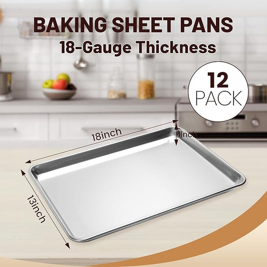 BIEAMA 12 Pack Half Size Baking Sheet Pan Aluminum Commercial Pan for Oven Freezer Bakery Hotel Restaurant 13" × 18"