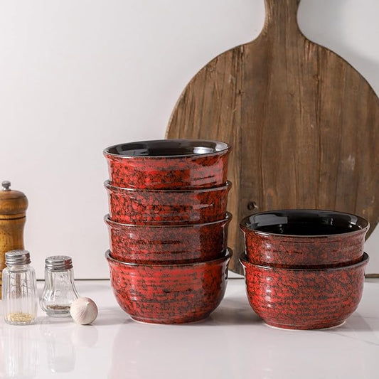 MEKY 20OZ Soup Bowls, Ceramic Cereal Bowls Set of 6, Perfect for Oatmeal Desserts Salads Rice Pasta Breakfast,Stackable Serving Bowls for Daily Meals Party Gifting, Microwave & Dishwasher Safe, Red