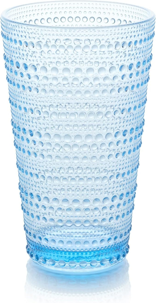 Santa Fe Blue Set of 6 Premium Acrylic Ice Tea Glass 22 oz – Unbreakable Drinkware with Textured Bubble Design, Shatterproof Tumblers for Indoor & Outdoor Use