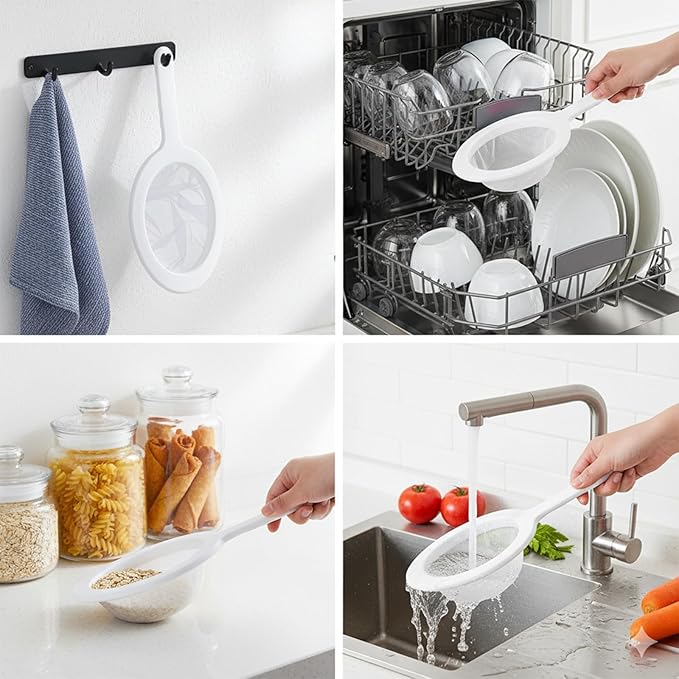 2 Pcs Fine Mesh Strainer, Nylon Strainer for Juice, Fine Mesh Sieve Meshes Strainers with Non-Slip Handle and Hanging Hole for Juicing Coffee Nut Milk Butter Milk and Yogurt (120 Mesh)