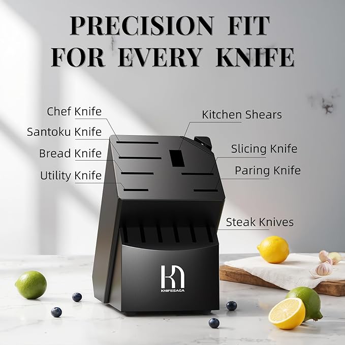 Knife Set Premium, Kitchen Knife Block Set 14 Pcs Japanese High Carbon Stainless Steel Enduring Razor Sharp, Black Chef Knives Set with Built-in Sharpener and Acacia Wood Block for Kitchen