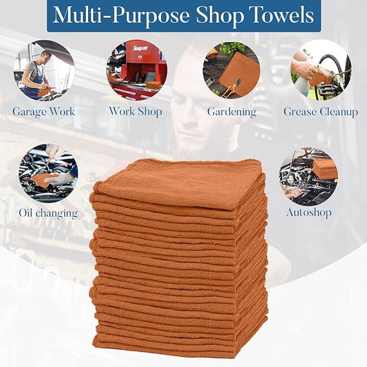 DAN RIVER Shop Towels, 50 Pack Commercial Use Orange Terry Cloth Rags for Cleaning Cars & Household Surfaces – Well Absorbent, Reusable Cleaning Rags & Wash Clothes – Washable Towels