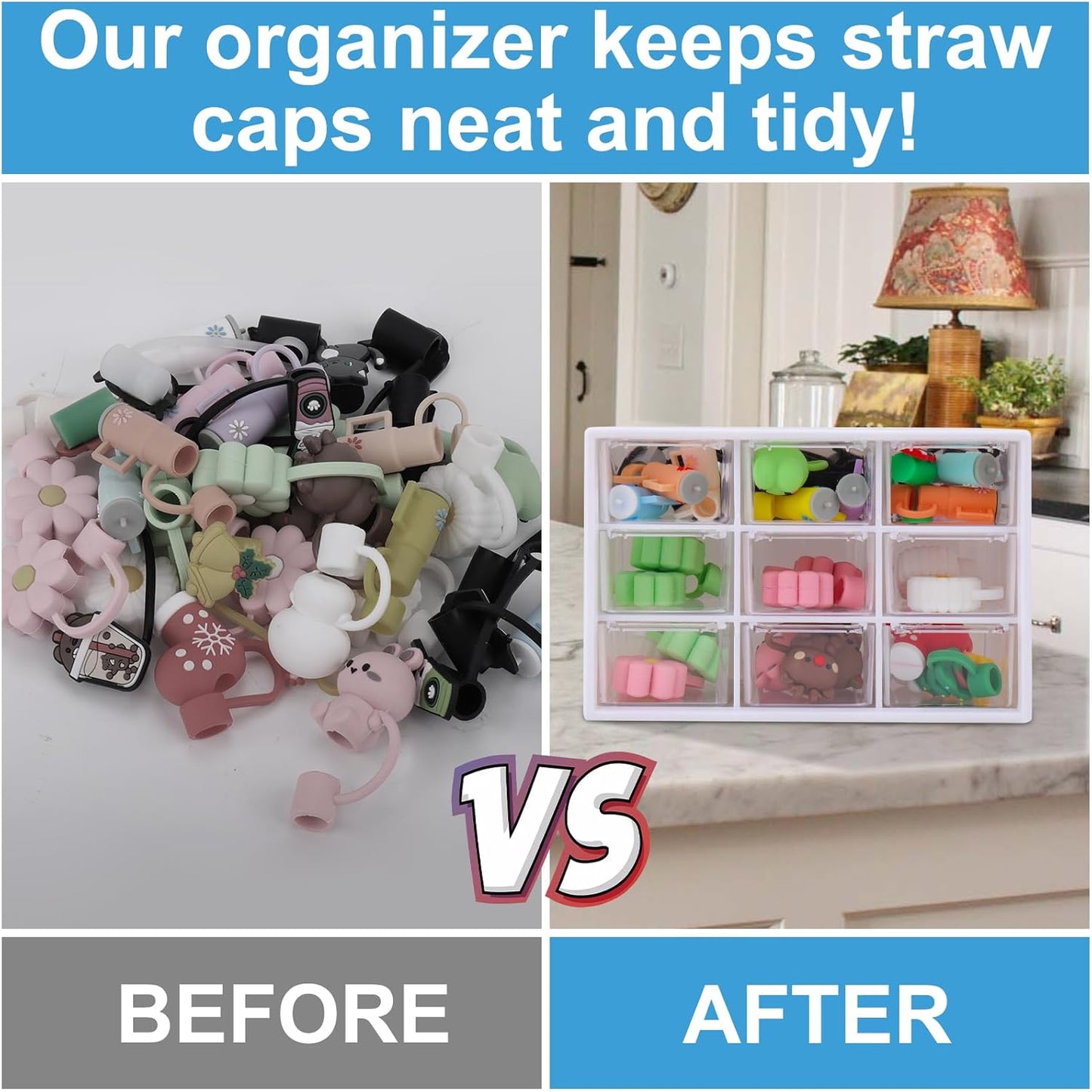 Straw Covers Organizer for Stanley Cup,Straw Toppers Storage Box for Stanley Tumbler/Yeti/Simple Modern Straw Cap Accessories 30 40oz with Handle,Straw Cover Display Holder