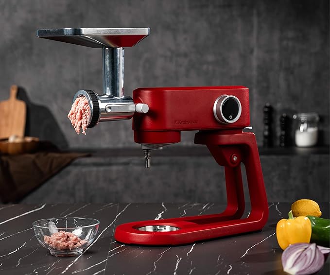 Kraftsman Stand Mixer Heavy Duty - All Metal Kitchen Standing Mixer 5.3 Quart with 4 Stainless Steel Attachments, DC Motor & Multifunctional Power Hub, 8-Speed & Timer, Lower Noise (Red)