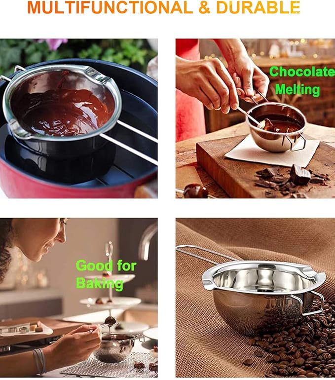 Stainless Steel Double Boiler Pot for Melting Chocolate, Candy and Candle Making (18/8 Steel, 2 Cup Capacity, 480ML)