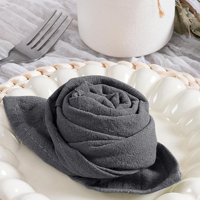 MLMC 8 Pack Charcoal Cloth Napkins Rustic Washable Cotton Linen Napkins Set of 8 Dark Grey 17"x17" Reusable Dinner Napkins Cloth for Wedding Bridal Baby Shower Party Dinning Table Decor