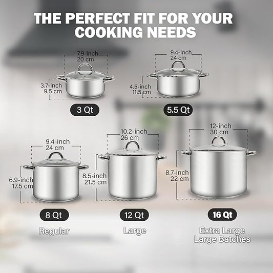 Cook N Home 3-Quart Stainless Steel Pot, Small Stock Pot with Glass Lid, Basics Saucier Casserole Stockpot