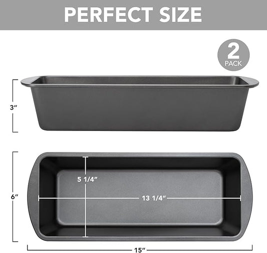 Tiawudi Extra Large Bread Pan, 13" x 5" Long Loaf Pan, Nonstick Baking Pan, Rectangular Loaf Tin, Set of 2
