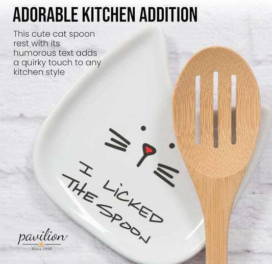 Pavilion Gift Company Blobby Cat, Cat Spoon Rest"I Licked the Spoon", 5", White