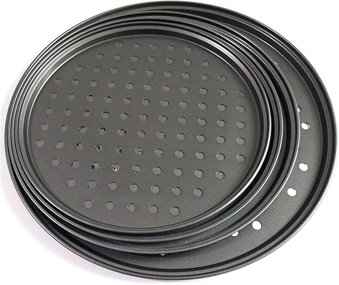 InBlossoms 12.6 inch Pizza Pan With Holes, Carbon Steel Perforated Non-Stick Bakeware for Home Kitchen Oven, 2 Pack