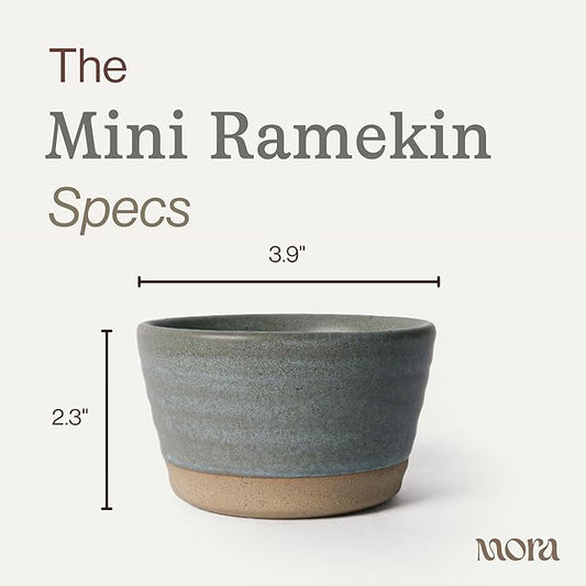 Mora Mini Ramekins Set of 4, 8oz Ceramic Pottery Baking Dishes - Microwave, Oven and Dishwasher Safe - Peppercorn