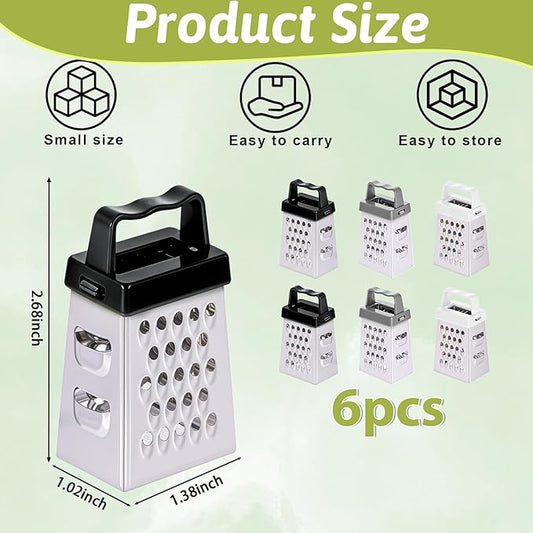 6 Pcs Mini Cheese Grater Professional Box Grater Stainless Steel Fine Coarse Handheld Slicer with 4 Sides Small Box Food Shredder Safe Zester for Kitchen Cheese Garlic Ginger Vegetable Potatoes