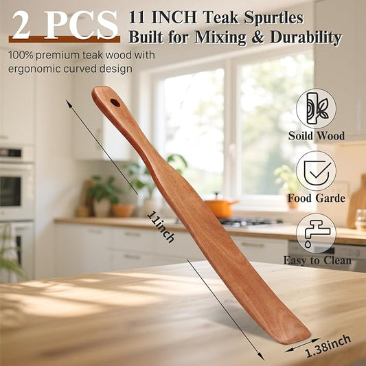 2Pcs Skinny Spurtle for Sourdough Starter, Reaching Bottom of Jars, Dough Whisk, Stirring, Mixing, Wooden Stir Spurtles, Kitchen Tools for NonStick Cookware, Sour Dough Tool, Gift for Sourdough Lovers