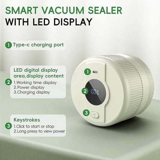 Mason Jar Vacuum Sealer Kit, Electric Sealer for Wide and Regular Mouth Mason Lids, Canning Vacuum Sealer Mason Jar, Automatic Vacuum Sealer Machine for Food Storage - Ivory