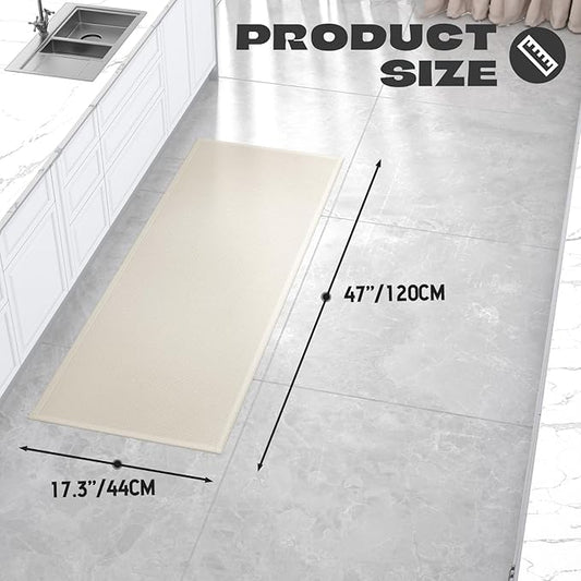 Kitchen Rug, Rubber Non Slip Kitchen Rugs Washable, Absorbent Runner Mat for Floor, Machine Washable Standing Mats for in Front of Sink, Door, Laundry, Entryway, Hallway (Beige, 47" × 17.3")