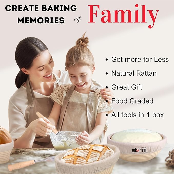 Sourdough Starter Kit | Complete 36Pcs All-in-One Bread Kit for Beginners & Bakers | Natural Rattan Proofing Baskets with 34oz Glass Starter Jar & Full Accessories | Gift for Women, Wives & Moms