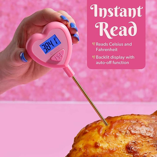 Paris Hilton Digital Heart Shaped Thermometer for Cooking, Baking and Grilling, Instant Read in Celsius or Fahrenheit, Pink