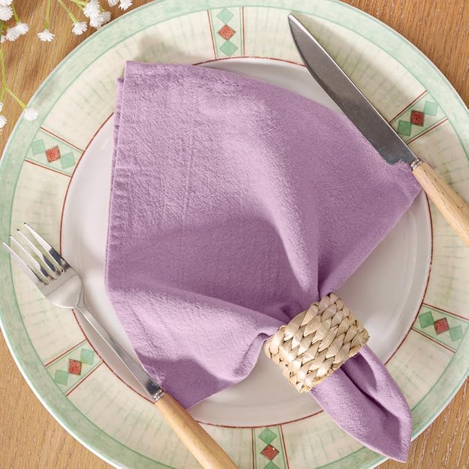 MLMC 4 Pack Lilac Purple Cloth Napkins Rustic Washable Cotton Linen Napkins Set of 4 17"x17" Lavender Reusable Dinner Napkins Cloth for Spring Easter Wedding Baby Shower Party Gathering Everyday Use