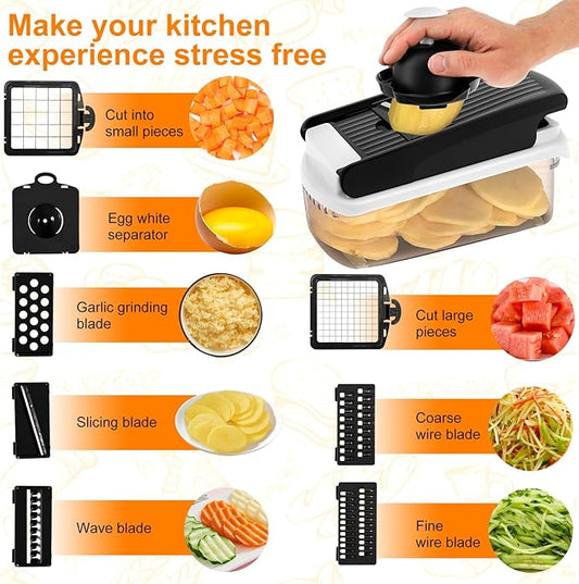 14 in 1 Vegetable Chopper Efficient Veggie Chopper with Container Practical Food Chopper Multifunctional Kitchen for Salad Potato Carrot Garlic