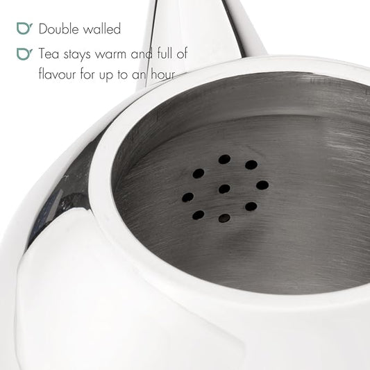 bredemeijer Santhee Double Walled Teapot, 0.5-Liter Stainless Steel Glossy Finish with Glossy Accents