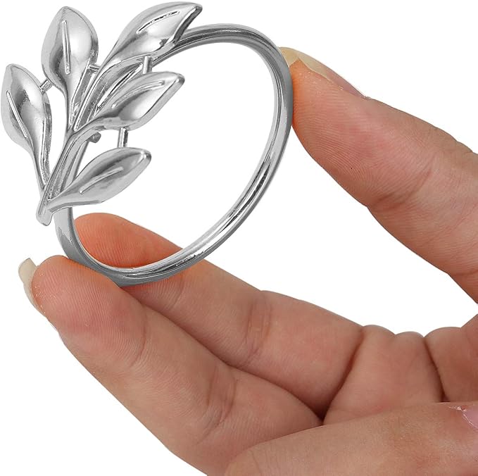 KPOSIYA Set of 6 Leaf Napkin Rings Metal Gold Napkin Holder Table Napkin Rings for Thanksgiving Day Christmas Dinning Table Parties Everyday (Ye Zi-Silver 6)