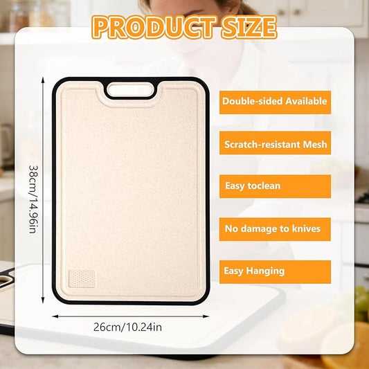 Titanium Cutting Double-Sided Kitchen Chopping Board,– Titanium & Wheat Straw PP Chopping Board, Easy to clean, Ideal for Meat, Vegetables, Fruits & Home Meal Preparation,15" x 10"