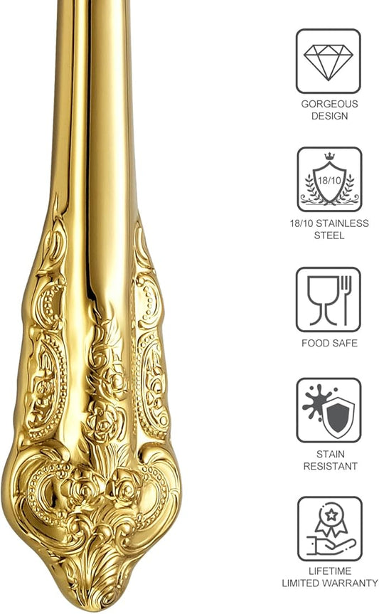 KEAWELL Gorgeous Dinner Knife, Set of 4, 18/10 Stainless Steel, Mirror Polished, Luxury Dinner Knife Set. (Gold)