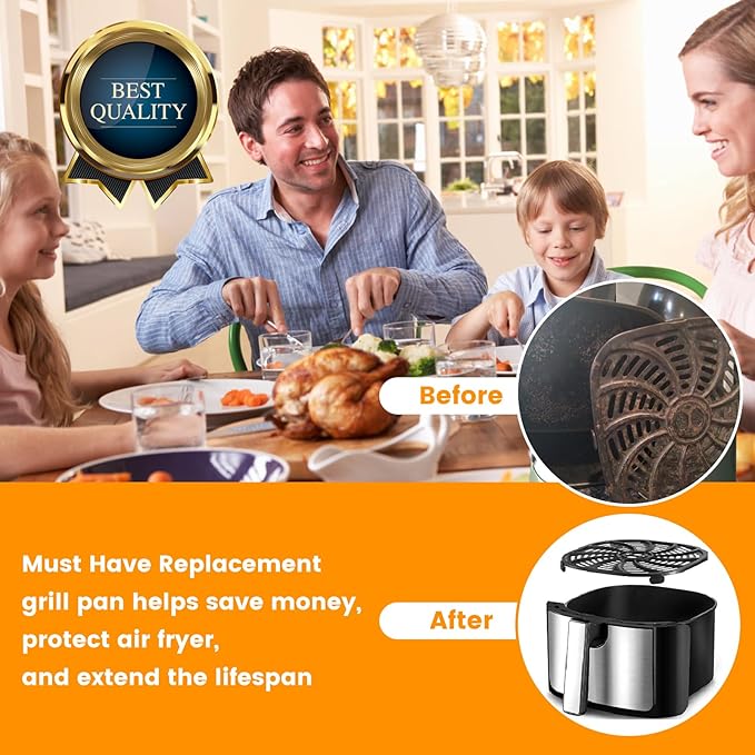 Air Fryer Grill Pan for Gourmia GAF716 GAF798 7QT AirFryer, Nonstick 8.97''*8.97'' Air Fryer Replacement Parts Accessories Rack Tray Grill Plate Crisper Plate,Dishwasher Safe