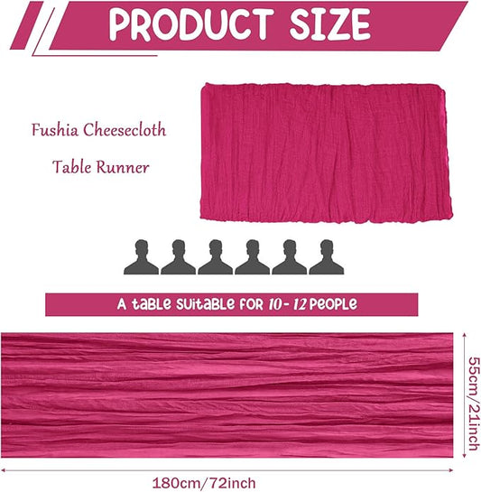10 Pack Cheesecloth Table Runner 6FT Boho Gauze Rustic Fabric Table Runner Vintage Sheer Tablecloth for Wedding Party Bridal Baby Shower Long Table Decorations (Fushia)
