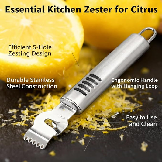 Stainless Steel Lemon Zester Peeler, Citrus Scraper with Canelle Knife, Kitchen Fruit Peeling Tool
