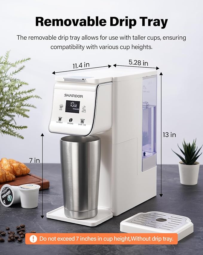 TWOMEOW Coffee Maker Hot & Iced With Bold Setting,Single Serve Coffee Maker For K Cup And Grounds,52 Oz Removable Water Tank,6-14 Oz Brew Sizes,One Cup Kcup Coffee Machine With Reusable Filter, White