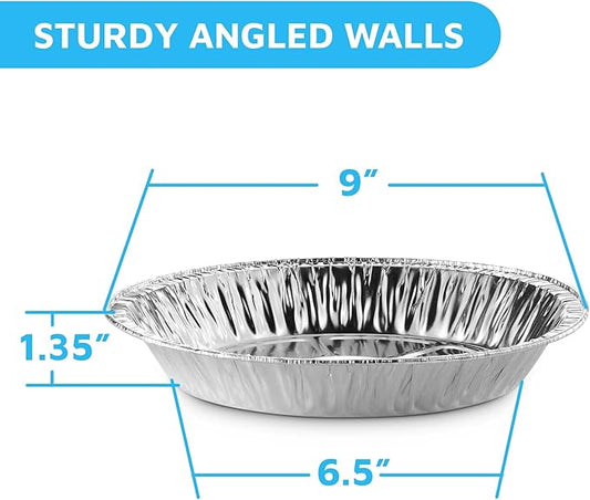 MontoPack Disposable Aluminum Foil Pie/Tart Pan | Round Cake Pan for Baking Personal Mini Pies, Homemade Cakes & Quiche | 9 Inch Pie/Tart Pans - 100 Pack